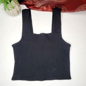American Eagle Cropped Ribbed Tank Top Black Size Small